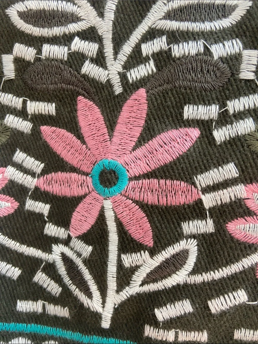 miami Black Embroidered Mini Skirt with Pink & Teal Floral Motif